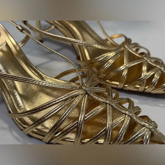 Brand New Zara Gold Kitten Heel Pumps – Size 37 - Picture 2 of 5